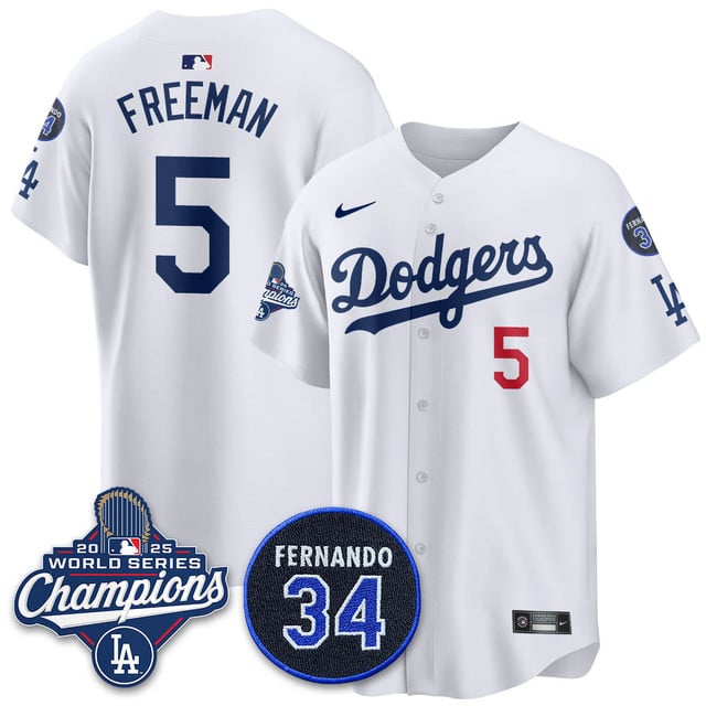 Los Angeles Dodgers 2025 World Series Champions   Jersey - All Stitched Freddie Freeman   5