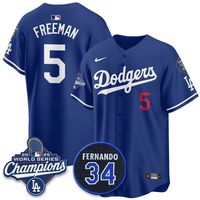 Los Angeles Dodgers 2025 World Series Champions   Jersey - All Stitched Freddie Freeman 5