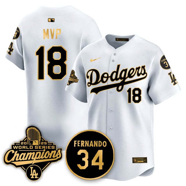 Los Angeles Dodgers 2025 World Series Champions   Jersey - All Stitched MVP     18
