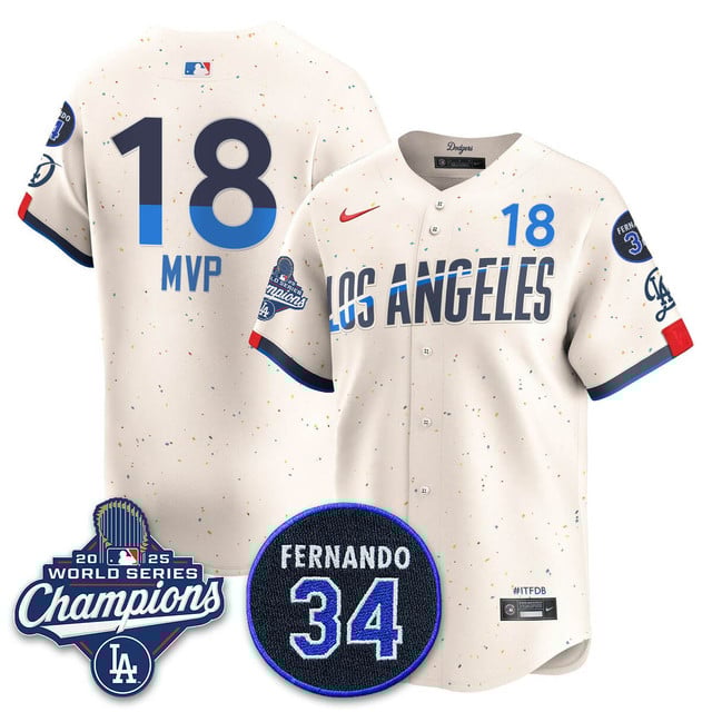 Los Angeles Dodgers 2025 World Series Champions   Jersey - All Stitched MVP    18