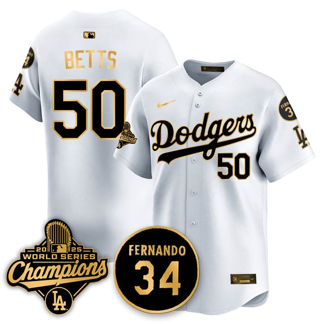 Los Angeles Dodgers 2025 World Series Champions   Jersey - All Stitched Mookie  Betts 50