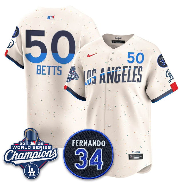 Los Angeles Dodgers 2025 World Series Champions   Jersey - All Stitched Mookie Betts     50