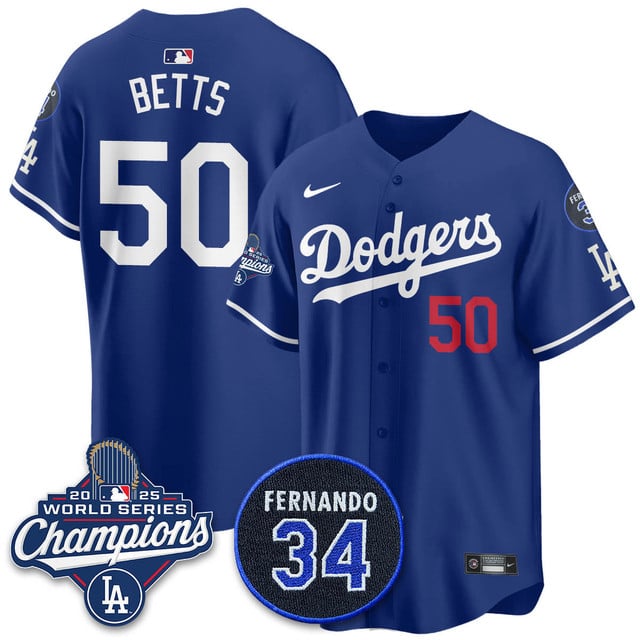 Los Angeles Dodgers 2025 World Series Champions   Jersey - All Stitched Mookie Betts 50