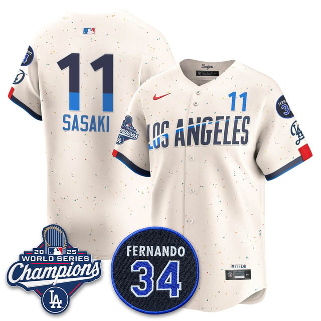 Los Angeles Dodgers 2025 World Series Champions   Jersey - All Stitched Rōki Sasaki     11