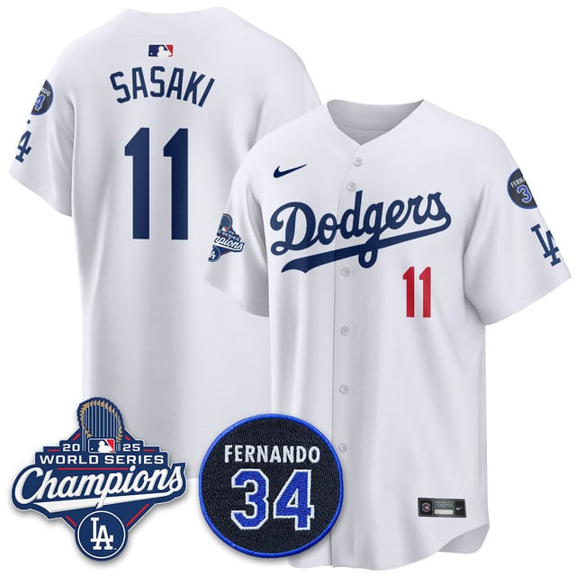 Los Angeles Dodgers 2025 World Series Champions   Jersey - All Stitched Rōki Sasaki  11