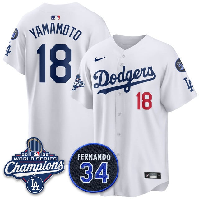 Los Angeles Dodgers 2025 World Series Champions   Jersey - All Stitched Yoshinobu Yamamoto   18