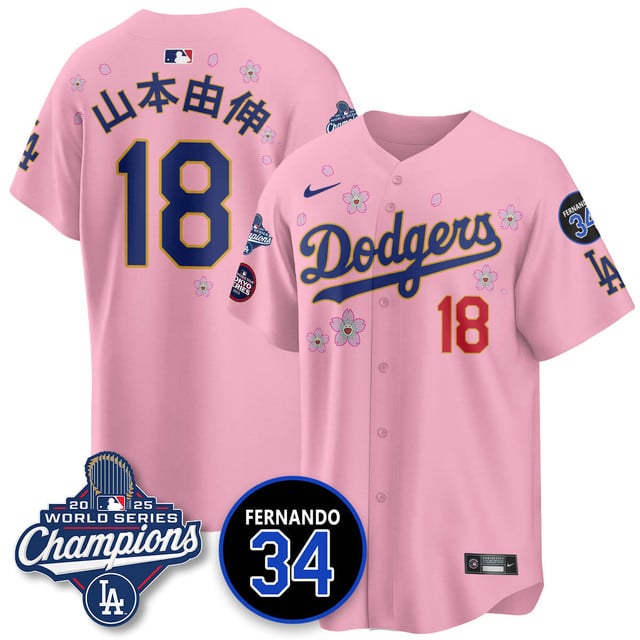 Los Angeles Dodgers 2025 World Series Champions   Jersey - All Stitched Yoshinobu Yamamoto  18 (Kanji)