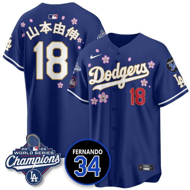 Los Angeles Dodgers 2025 World Series Champions   Jersey - All Stitched Yoshinobu Yamamoto (Kanji)18