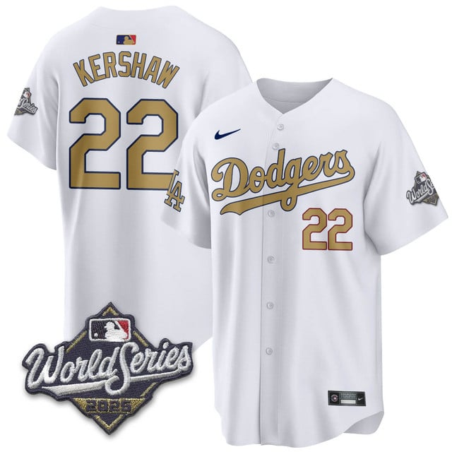Los Angeles Dodgers 2025 World Series Jersey - All Stitched Clayton Kershaw  -   22
