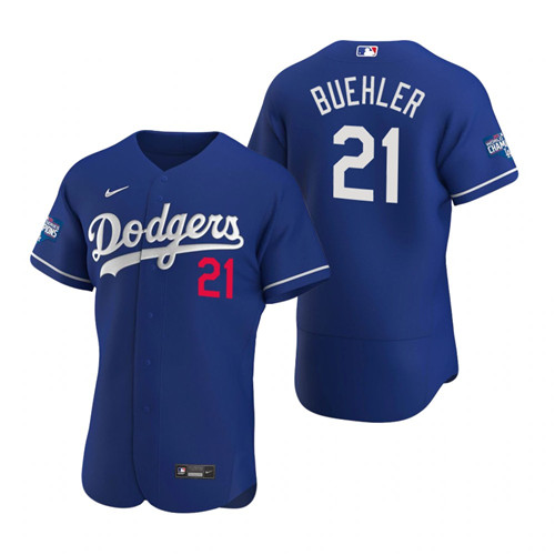 Los Angeles Dodgers 21 Walker Buehler Royal 2020 World Series Champions Authentic Jersey
