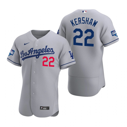Los Angeles Dodgers 22 Clayton Kershaw Gray 2020 World Series Champions Road Authentic Jersey
