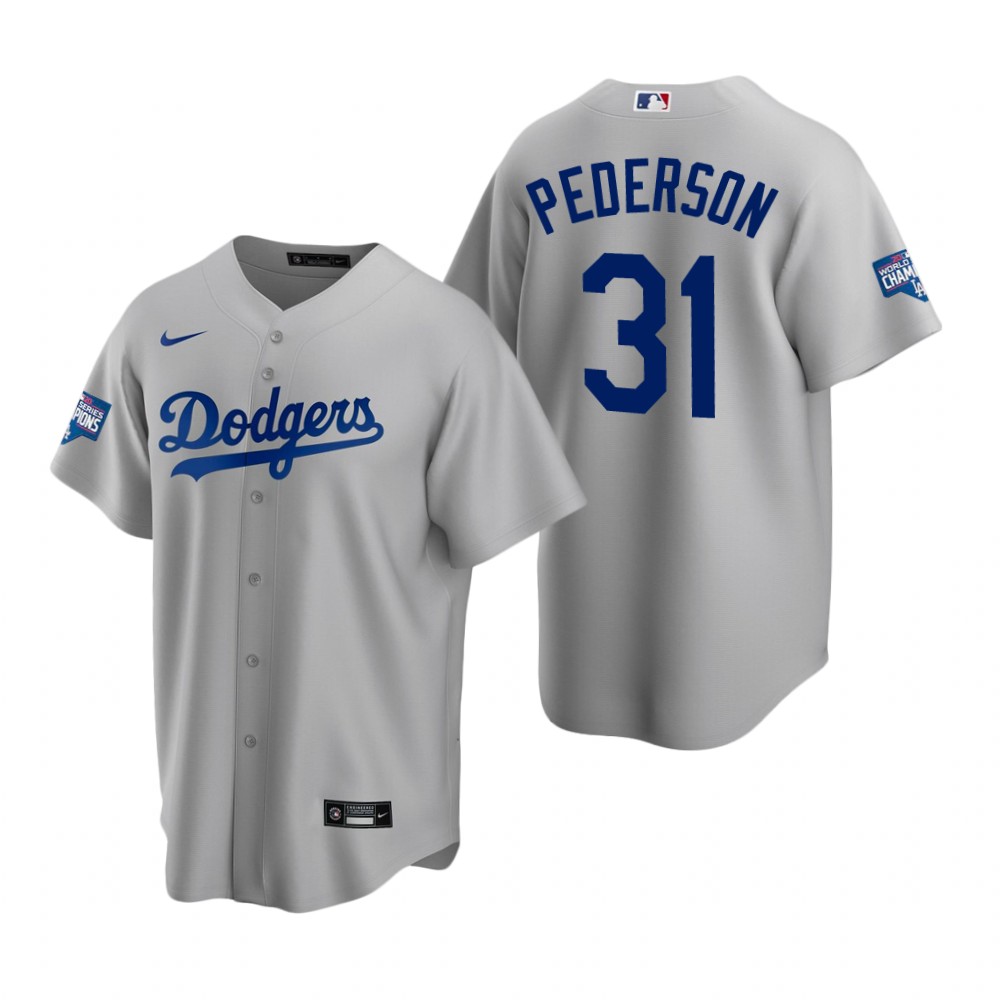 Los Angeles Dodgers 31 Joc Pederson Gray 2020 World Series Champions Replica Jersey