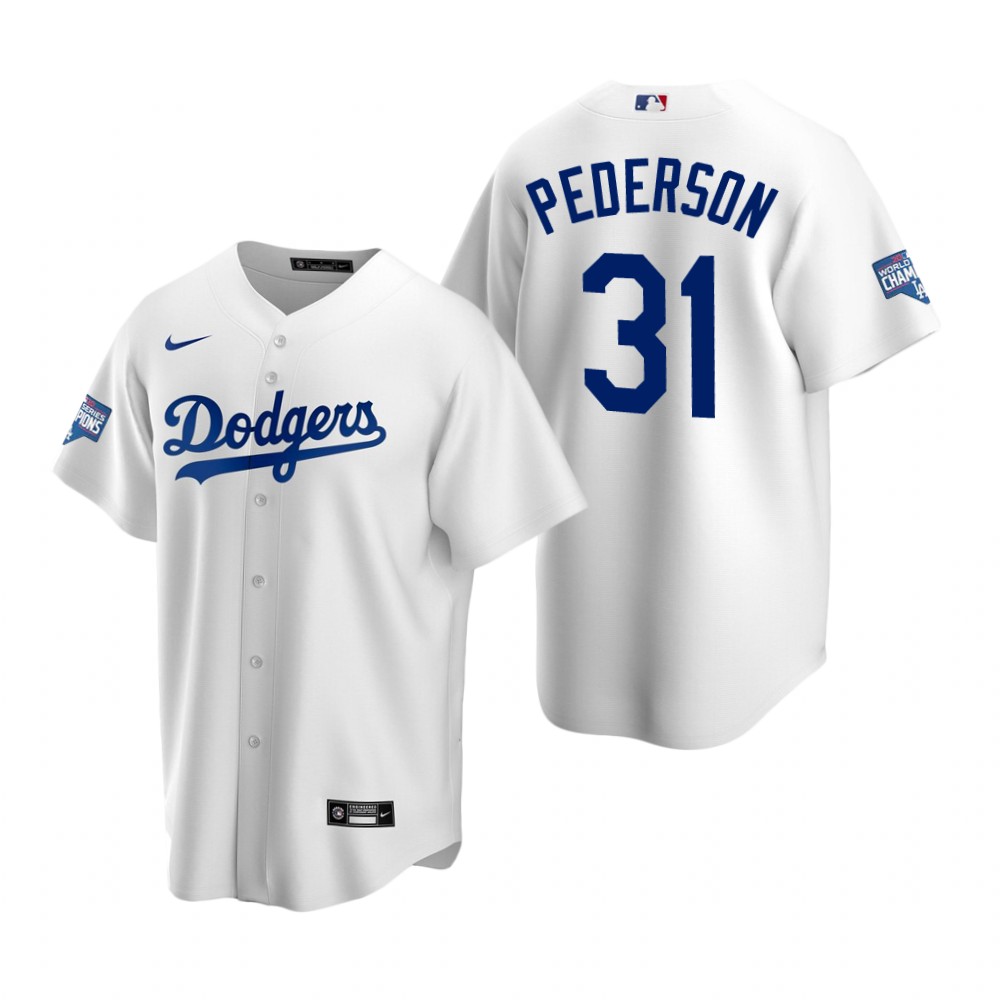 Los Angeles Dodgers 31 Joc Pederson White 2020 World Series Champions Replica Jersey