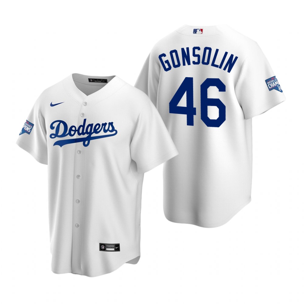 Los Angeles Dodgers 46 Tony Gonsolin White 2020 World Series Champions Replica Jersey