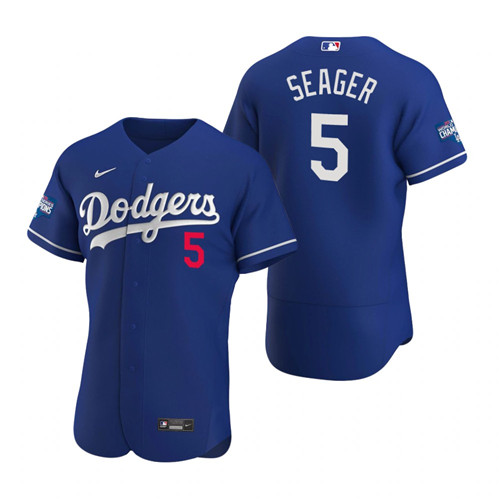 Los Angeles Dodgers 5 Corey Seager Royal 2020 World Series Champions Authentic Jersey
