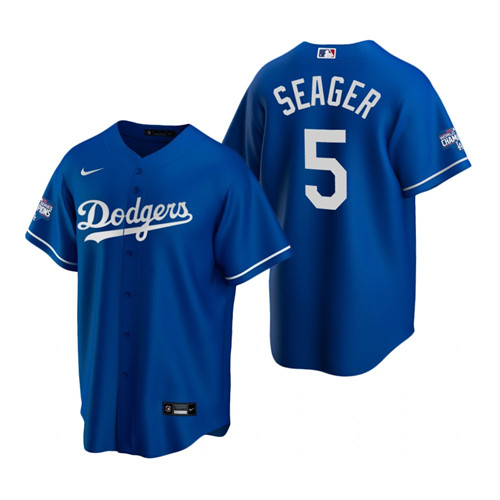 Los Angeles Dodgers 5 Corey Seager Royal 2020 World Series Champions Replica Jersey