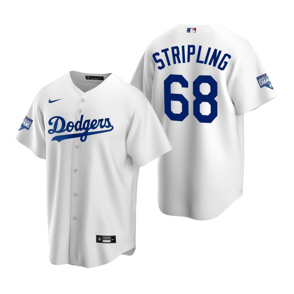 Los Angeles Dodgers 68 Ross Stripling White 2020 World Series Champions Replica Jersey