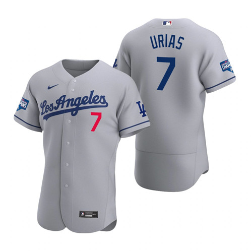 Los Angeles Dodgers 7 Julio Urias Gray 2020 World Series Champions Road Authentic Jersey
