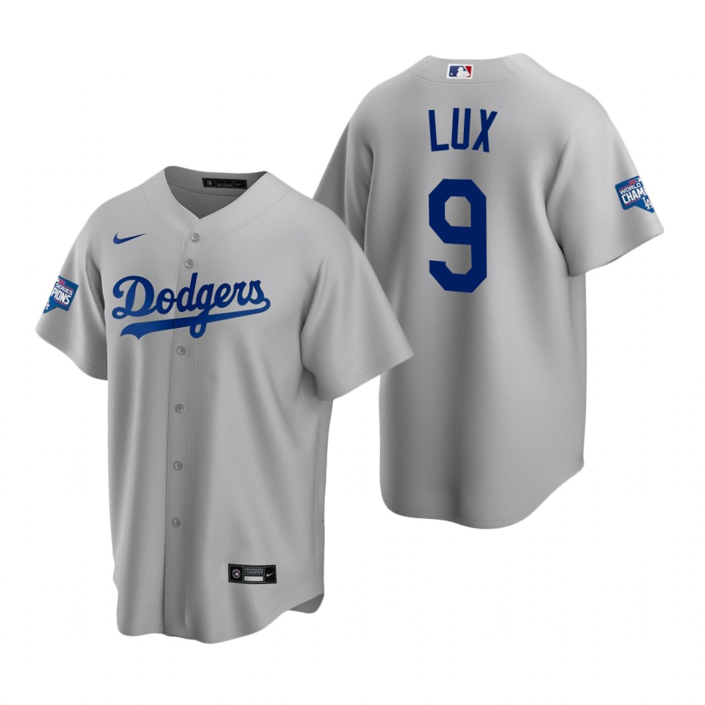 Los Angeles Dodgers 9 Gavin Lux Gray 2020 World Series Champions Replica Jersey