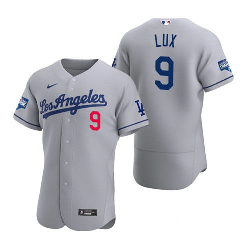 Los Angeles Dodgers 9 Gavin Lux Gray 2020 World Series Champions Road Authentic Jersey