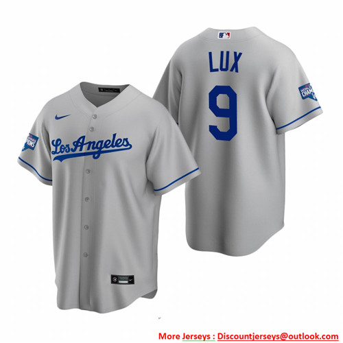 Los Angeles Dodgers 9 Gavin Lux Gray 2020 World Series Champions Road Replica Jersey