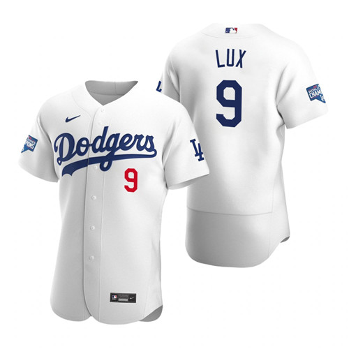 Los Angeles Dodgers 9 Gavin Lux White 2020 World Series Champions Authentic Jersey