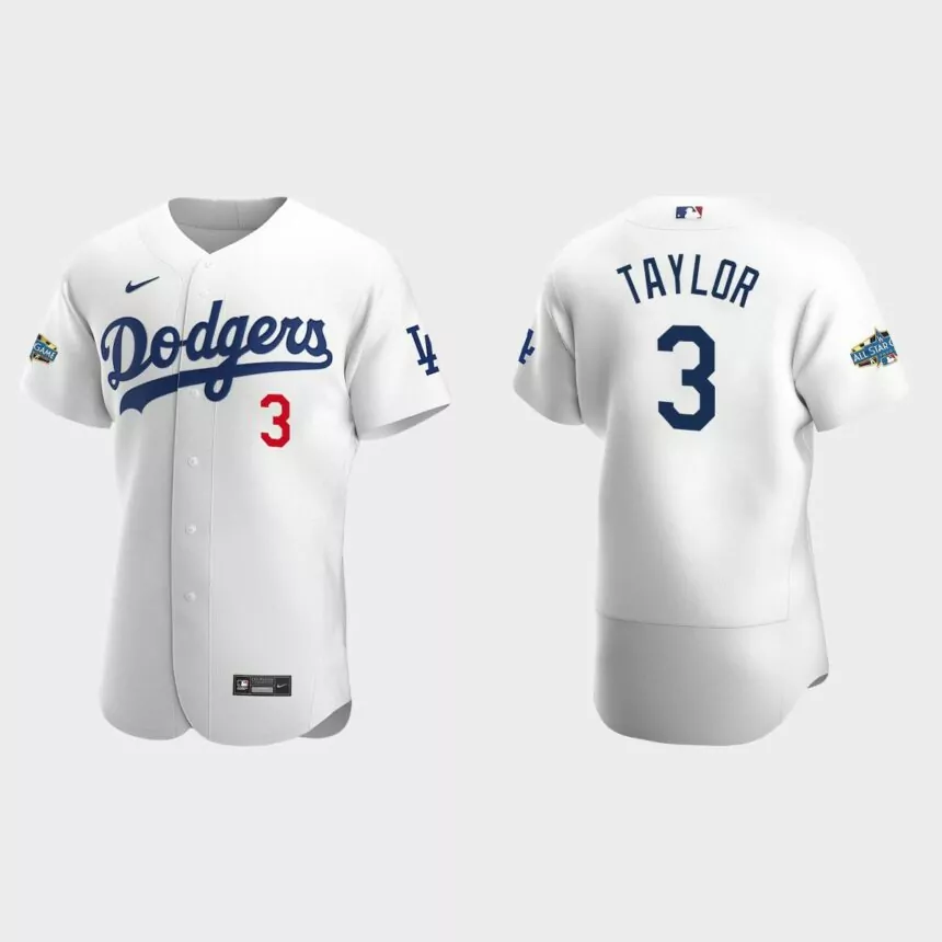 Los Angeles Dodgers Chris Taylor #3 White Authentic Patch 2020 Home Jersey
