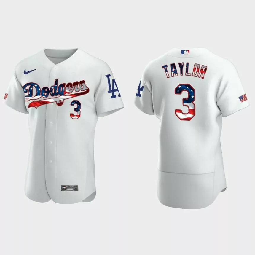 Los Angeles Dodgers Chris Taylor 2020 Stars & Stripes 4th of July Jersey – White