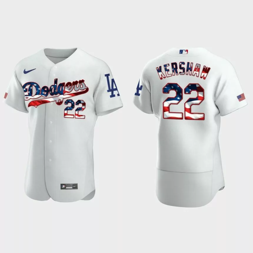 Los Angeles Dodgers Clayton Kershaw 2020 Stars & Stripes 4th of July Jersey – White