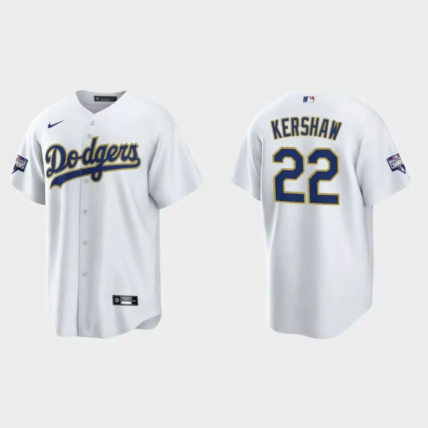 Los Angeles Dodgers Clayton Kershaw 2021 Gold Program White Gold Replica Jersey