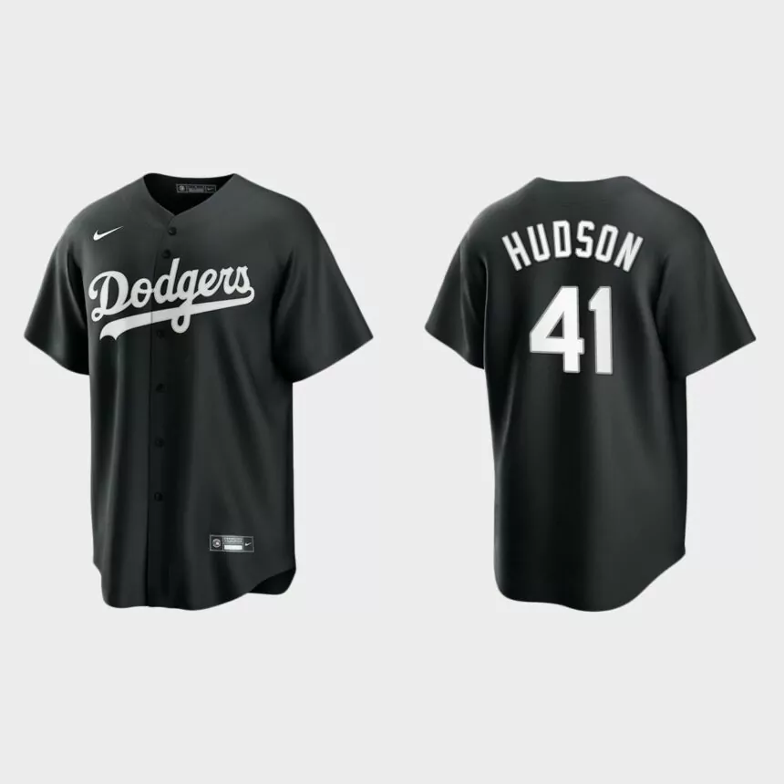 Los Angeles Dodgers Daniel Hudson Replica Official Jersey – Black White