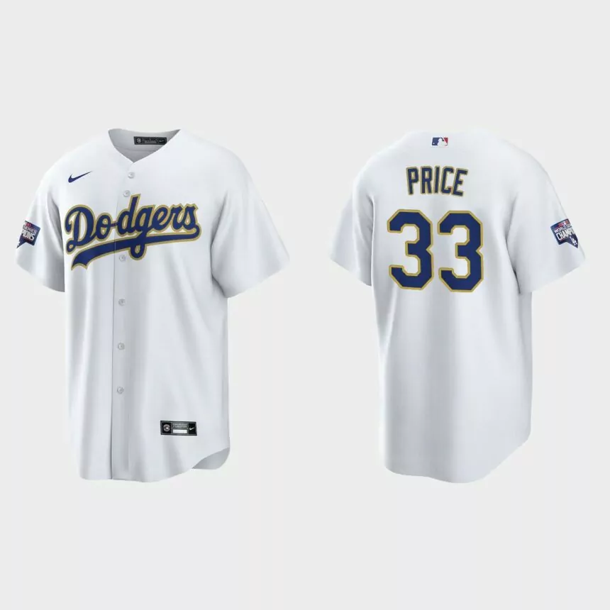 Los Angeles Dodgers David Price 2021 Gold Program White Gold Replica Jersey