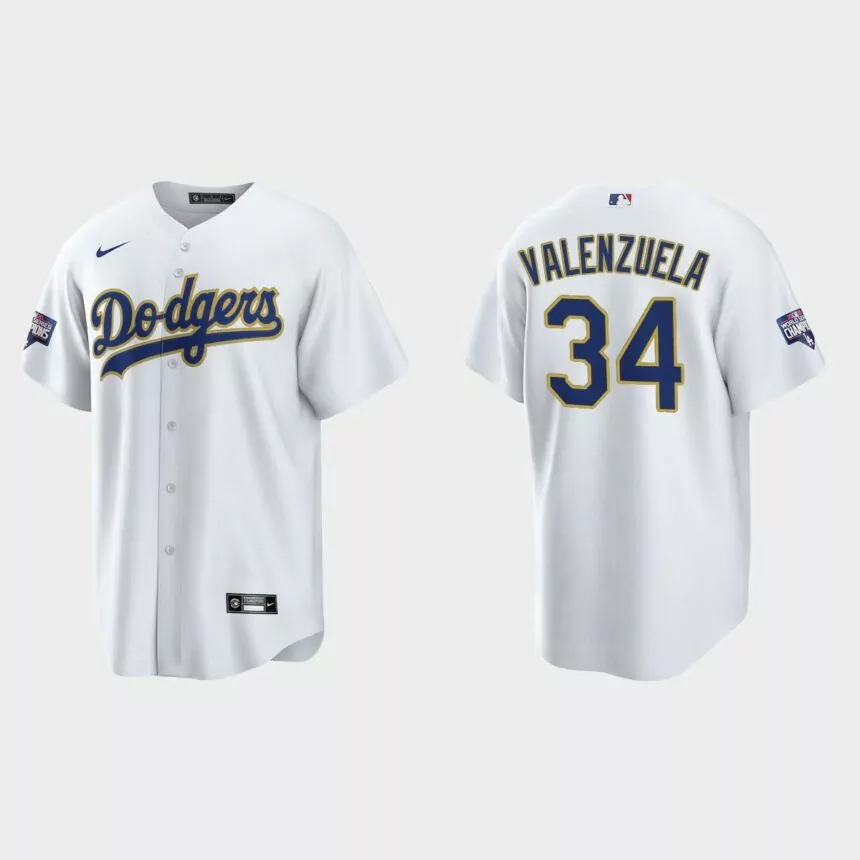 Los Angeles Dodgers Fernando Valenzuela 2021 Gold Program White Gold Replica Jersey