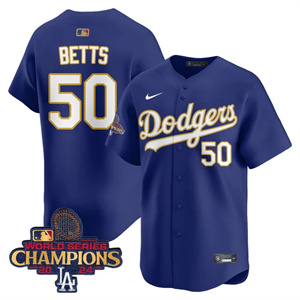 Los Angeles Dodgers Gold 2025 Jersey - All Stitched Royal Mookie Betts 50