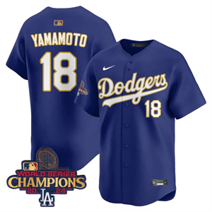 Los Angeles Dodgers Gold 2025 Jersey - All Stitched Royal Yamamoto 18