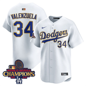 Los Angeles Dodgers Gold 2025 Jersey - All Stitched White Fernando Valenzuela 34