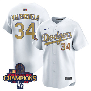 Los Angeles Dodgers Gold 2025 Jersey - All Stitched White Gold Fernando Valenzuela - 34