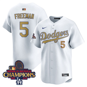Los Angeles Dodgers Gold 2025 Jersey - All Stitched White Gold Freeman - 5