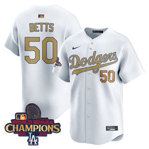 Los Angeles Dodgers Gold 2025 Jersey - All Stitched White Gold Mookie Betts - 50