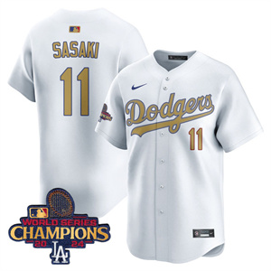 Los Angeles Dodgers Gold 2025 Jersey - All Stitched White Gold Roki Sasaki 11