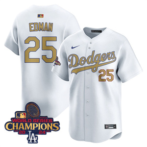 Los Angeles Dodgers Gold 2025 Jersey - All Stitched White Gold Tommy Edman - 25
