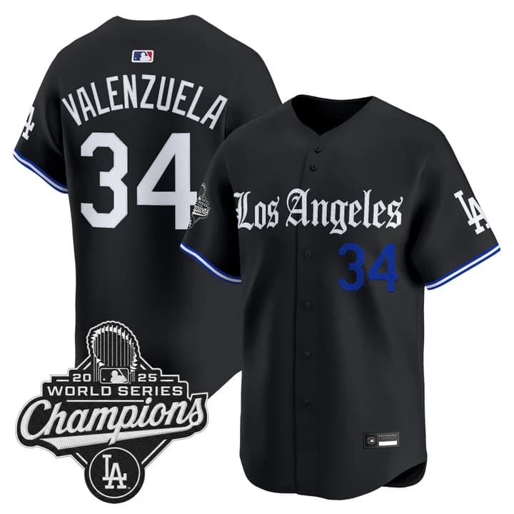 Los Angeles Dodgers Gothic Edition Vapor Premier Limited Jersey - All Stitched Fernando Valenzuela