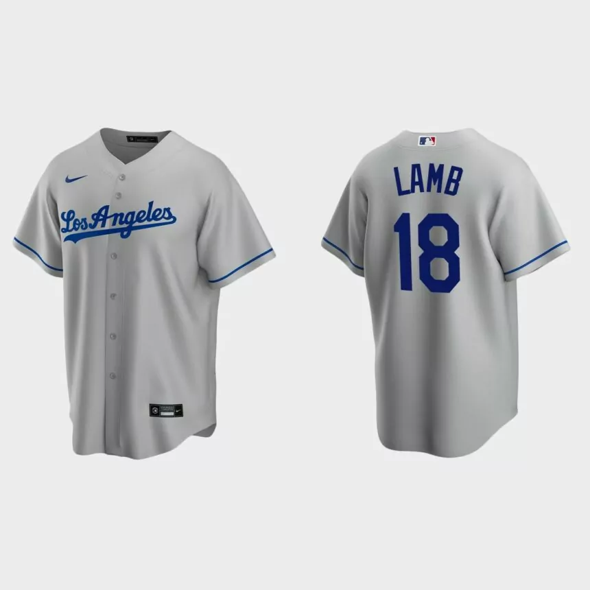 Los Angeles Dodgers Jake Lamb Replica Road Jersey – Gray