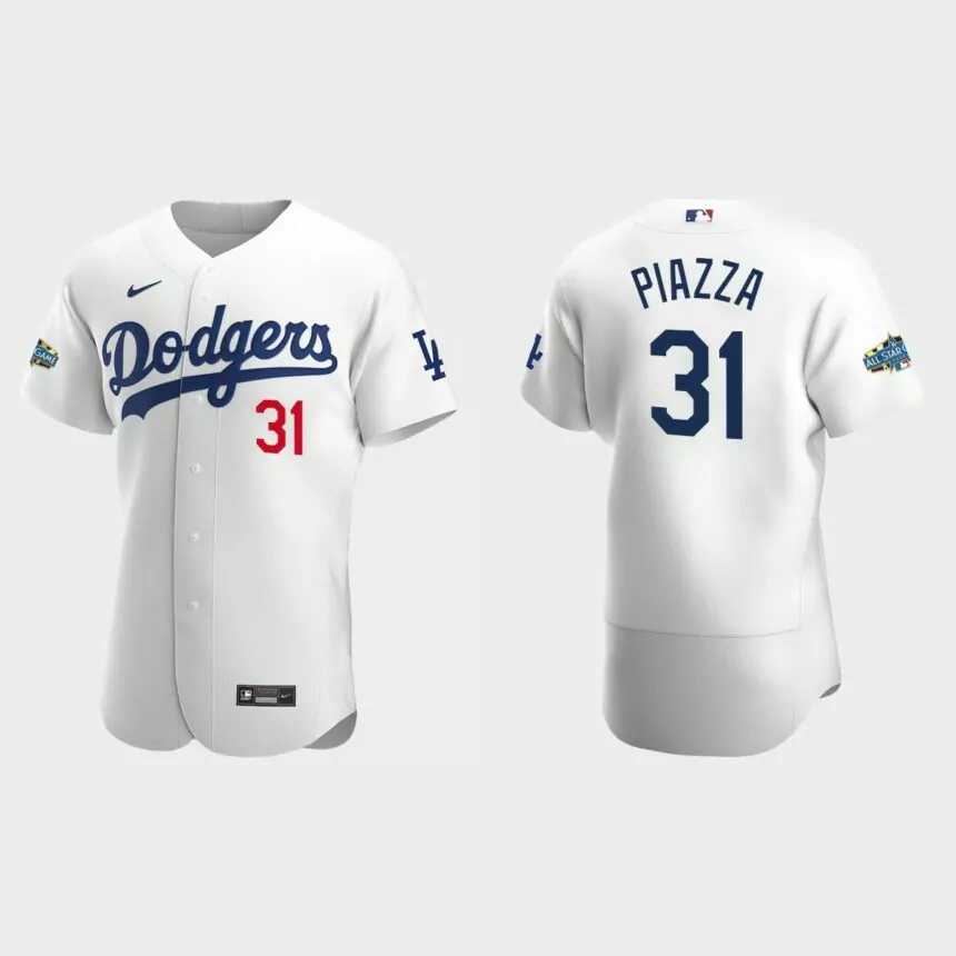 Los Angeles Dodgers Mike Piazza #31 White Authentic Patch 2020 Home Jersey