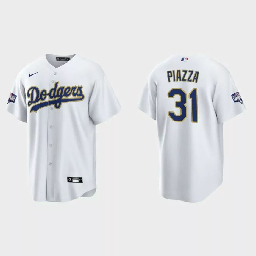 Los Angeles Dodgers Mike Piazza 2021 Gold Program White Gold Replica Jersey