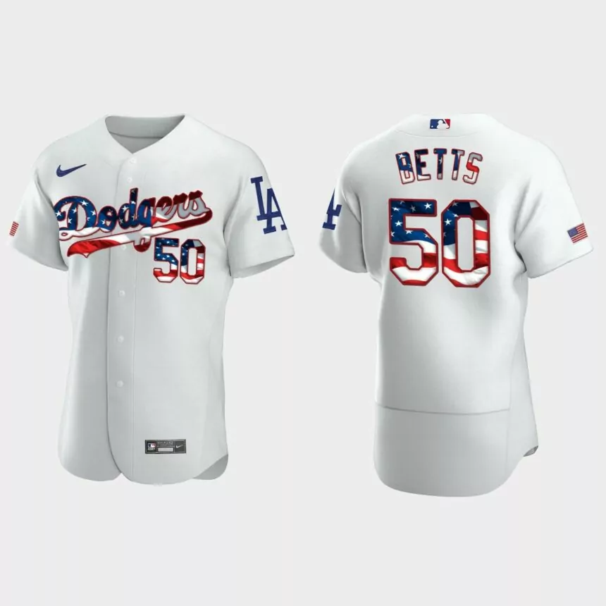 Los Angeles Dodgers Mookie Betts 2020 Stars & Stripes 4th of July Jersey – White