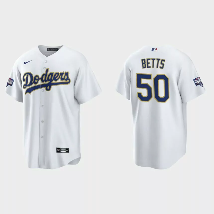 Los Angeles Dodgers Mookie Betts 2021 Gold Program White Gold Replica Jersey
