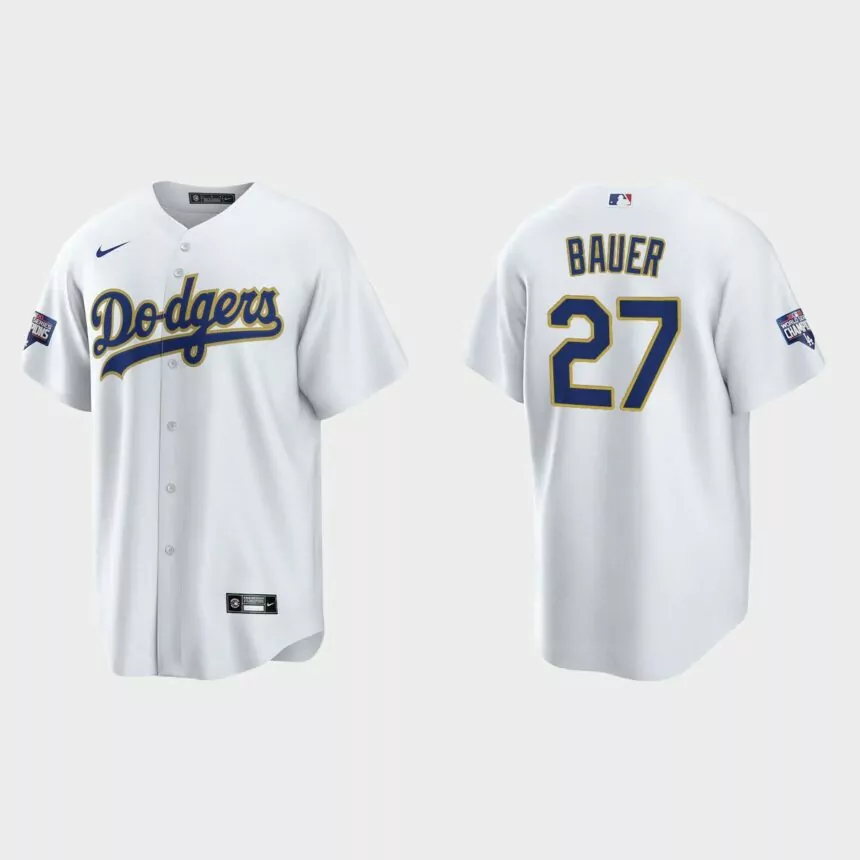 Los Angeles Dodgers Trevor Bauer 2021 Gold Program White Gold Replica Jersey