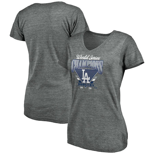 Los Angeles Dodgers Women's 2020 World Series Champions Complete Game Tri-Blend V-Neck T-Shirt Heather Gray