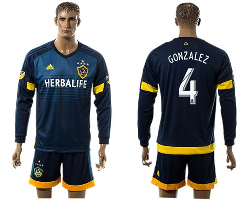 Los Angeles Galaxy #4 Gonzalez Away Long Sleeves Soccer Club Jersey